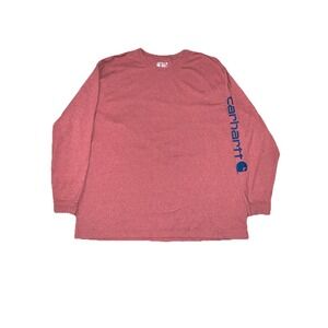 Carhartt 3XL Loose Fit Long Sleeve Shirt Red Blue Logo Sleeve Cotton Workwear